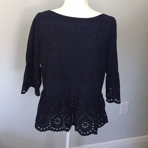 Loft cotton top with eyelet bell sleeves